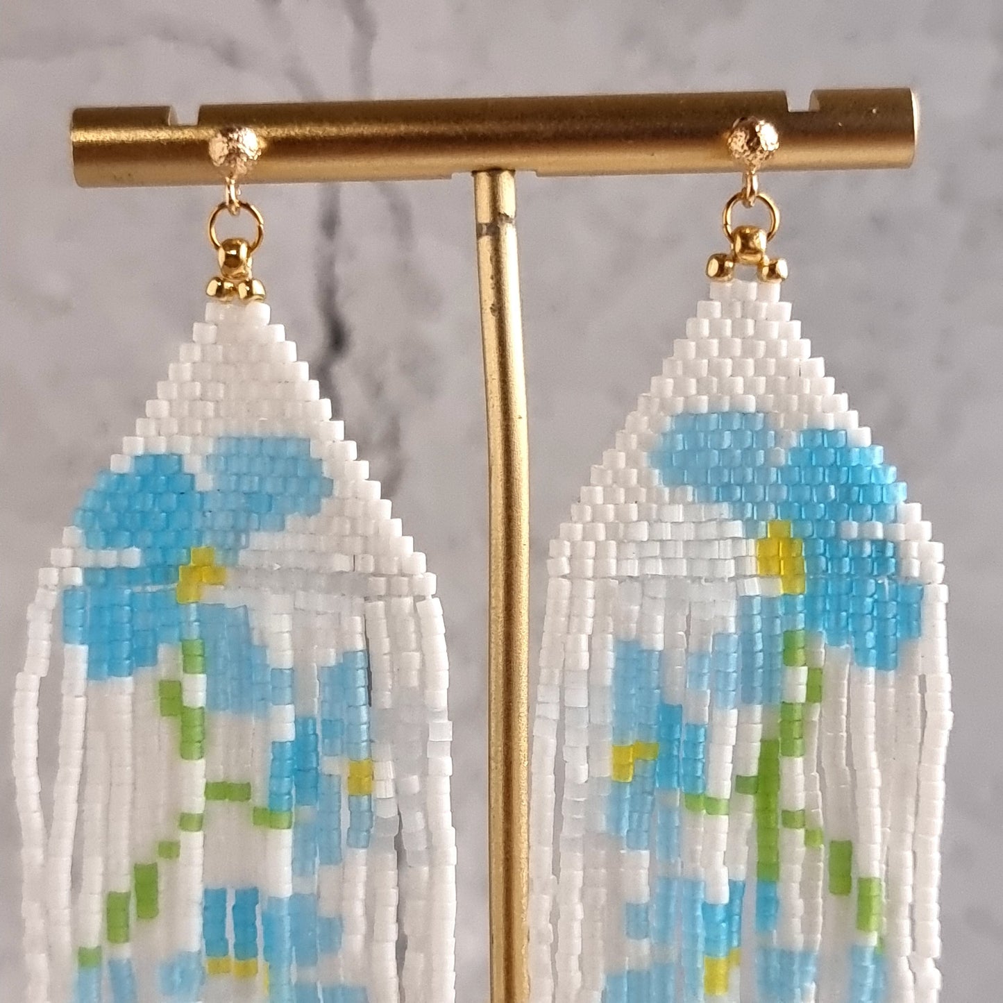 Forget Me Not - Shoulder Grazer- Fringe Earrings - White Background