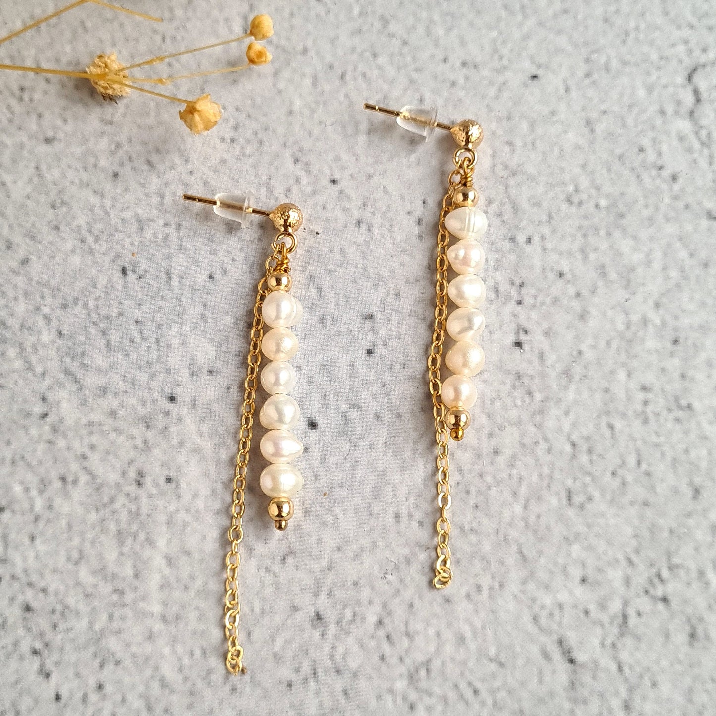 Bar Earrings - Fresh Water Pearl - White, Pink and Purple