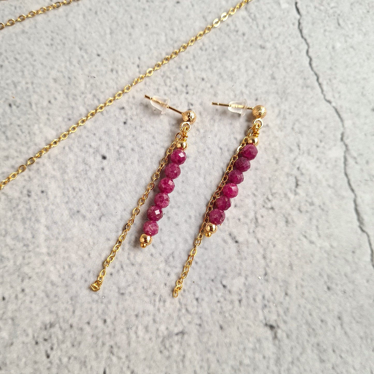 Bar Earrings - Gemstone - Ruby, Amethyst, Tanzanite, Jade, Golden Obsidian