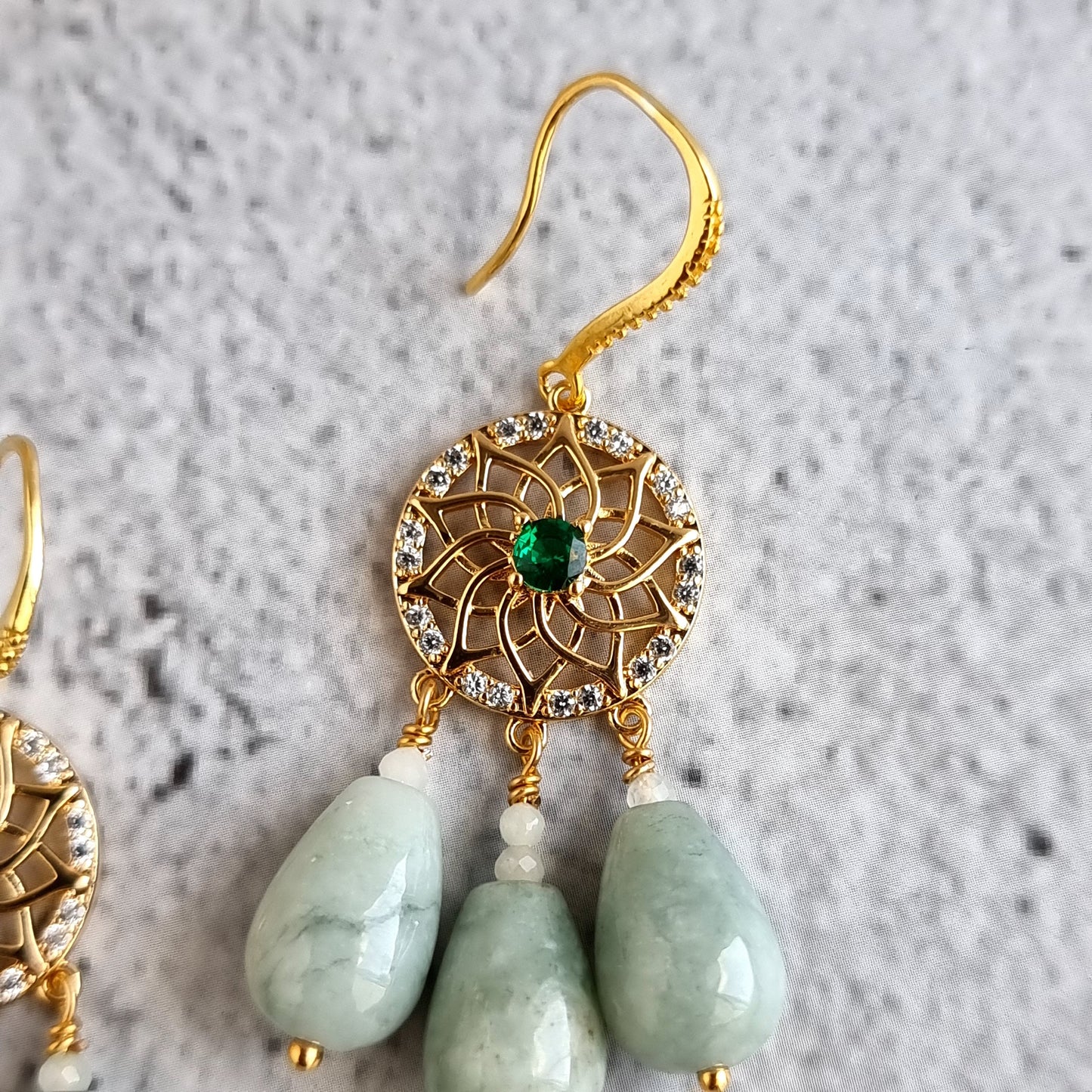 Round Chandelier Gemstone Earrings - Jade