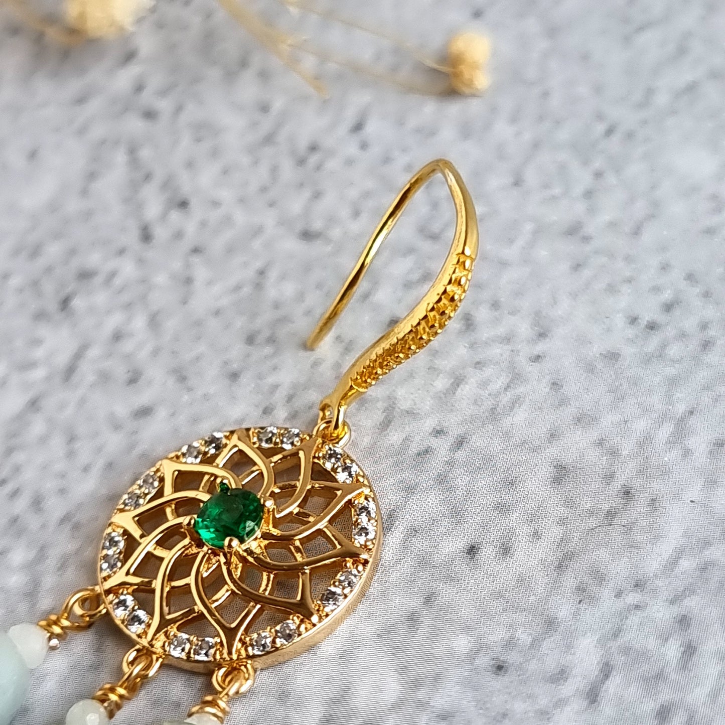 Round Chandelier Gemstone Earrings - Jade