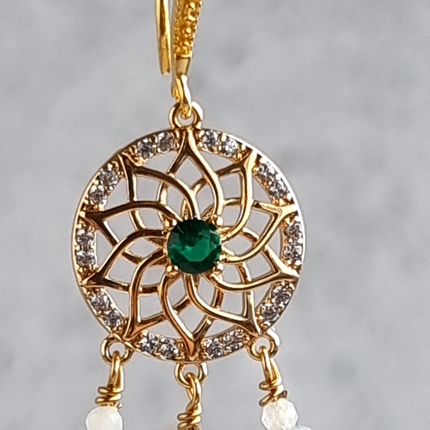 Round Chandelier Gemstone Earrings - Jade