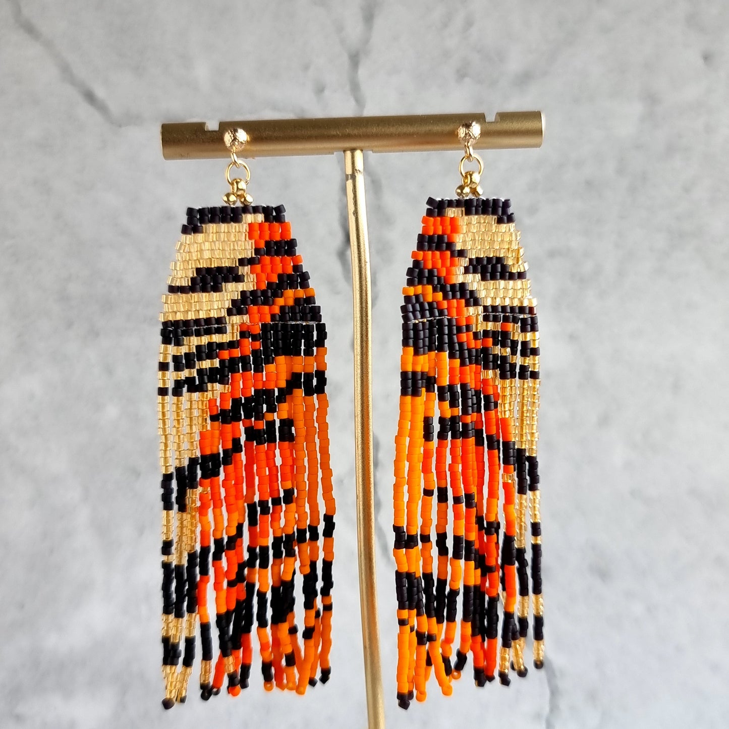 Tiger Skin Pattern- Shoulder Grazer- Fringe Earrings