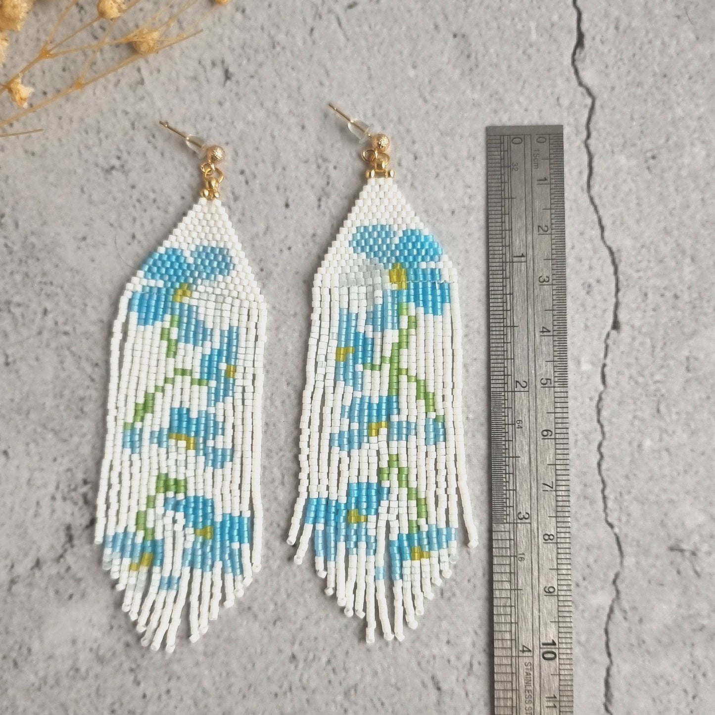 Forget Me Not - Shoulder Grazer- Fringe Earrings - White Background