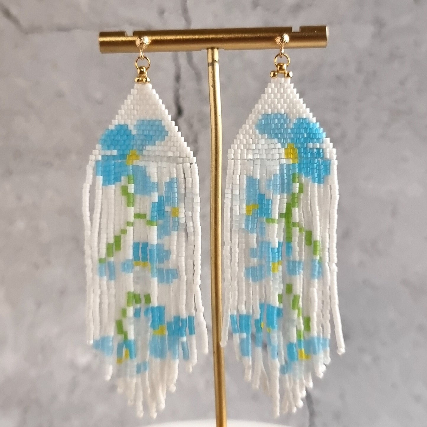 Forget Me Not - Shoulder Grazer- Fringe Earrings - White Background