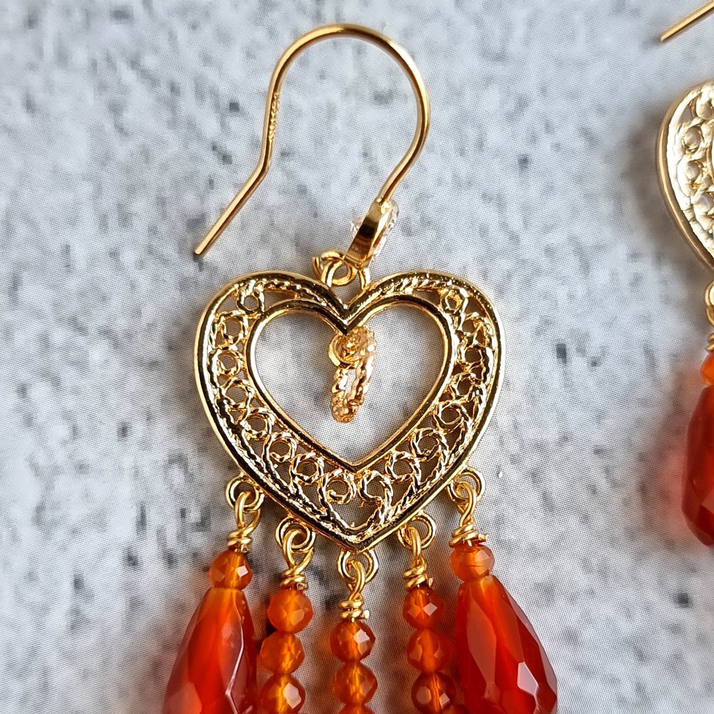 Heart Chandelier Gemstone Earrings - Carnelian