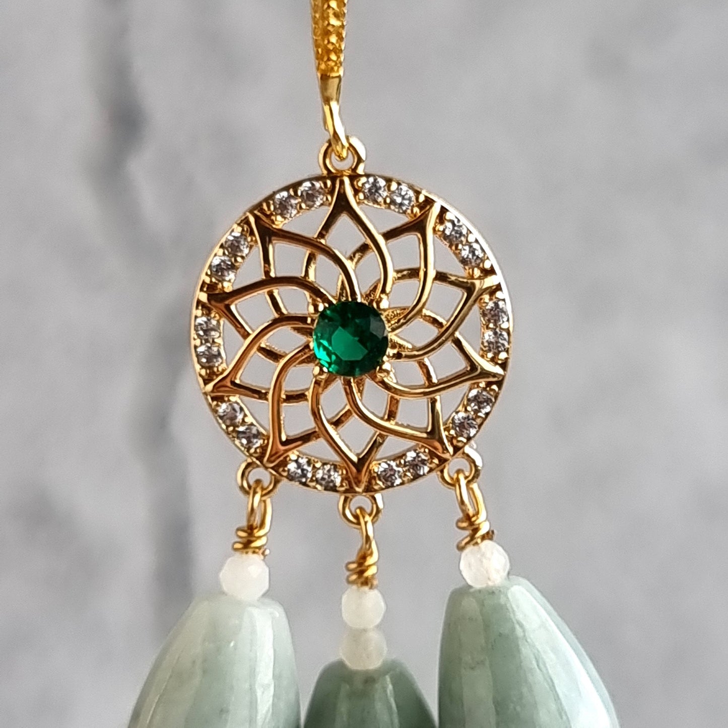 Round Chandelier Gemstone Earrings - Jade