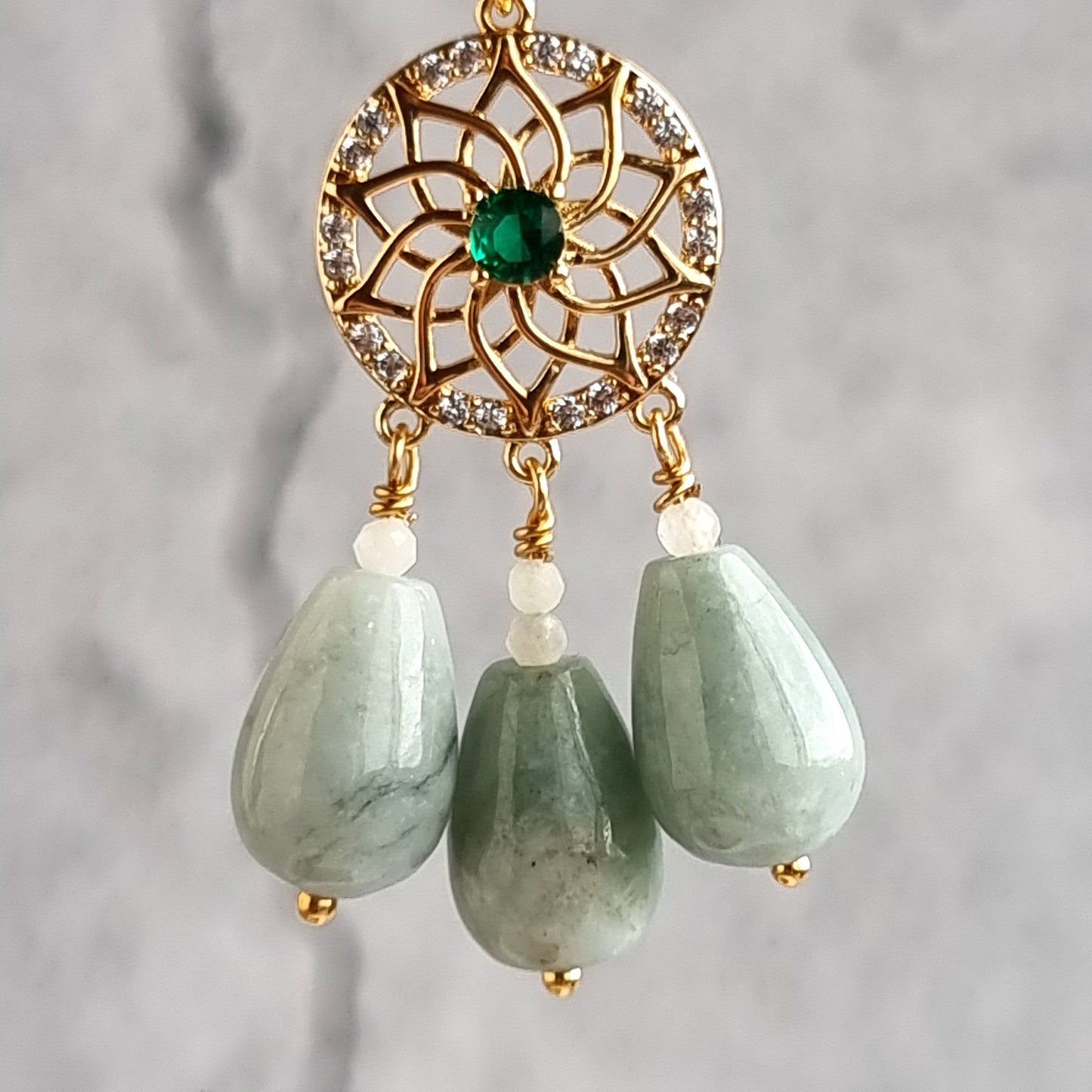 Round Chandelier Gemstone Earrings - Jade