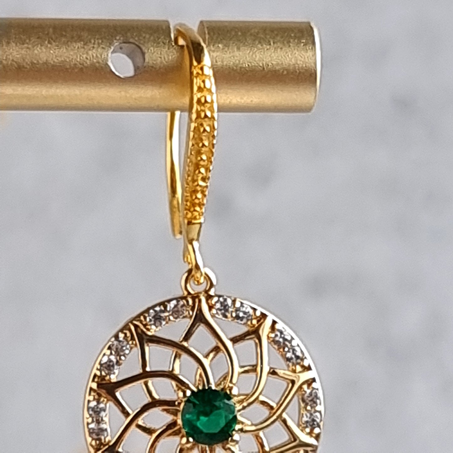 Round Chandelier Gemstone Earrings - Jade