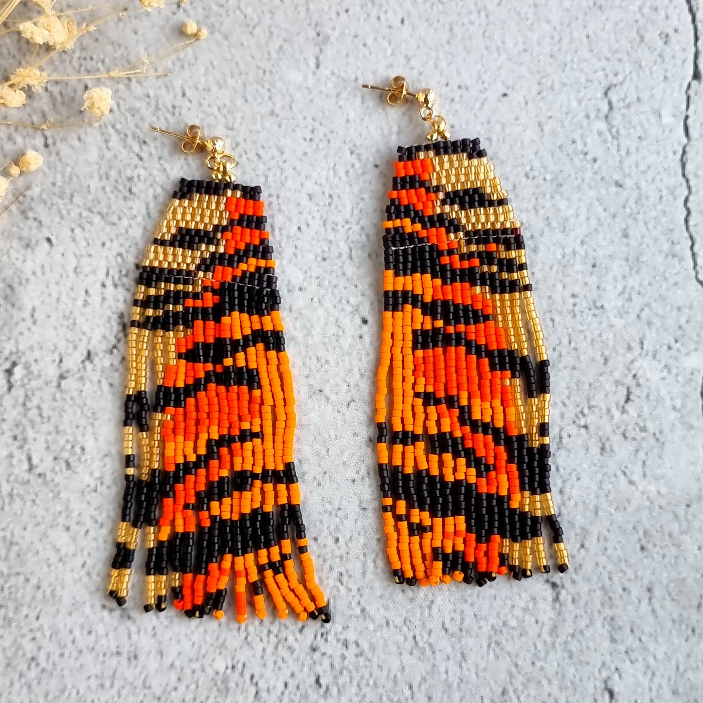 Tiger Skin Pattern- Shoulder Grazer- Fringe Earrings