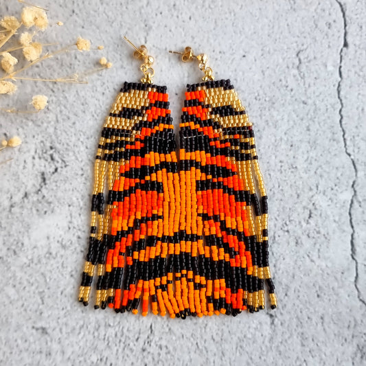 Tiger Skin Pattern- Shoulder Grazer- Fringe Earrings