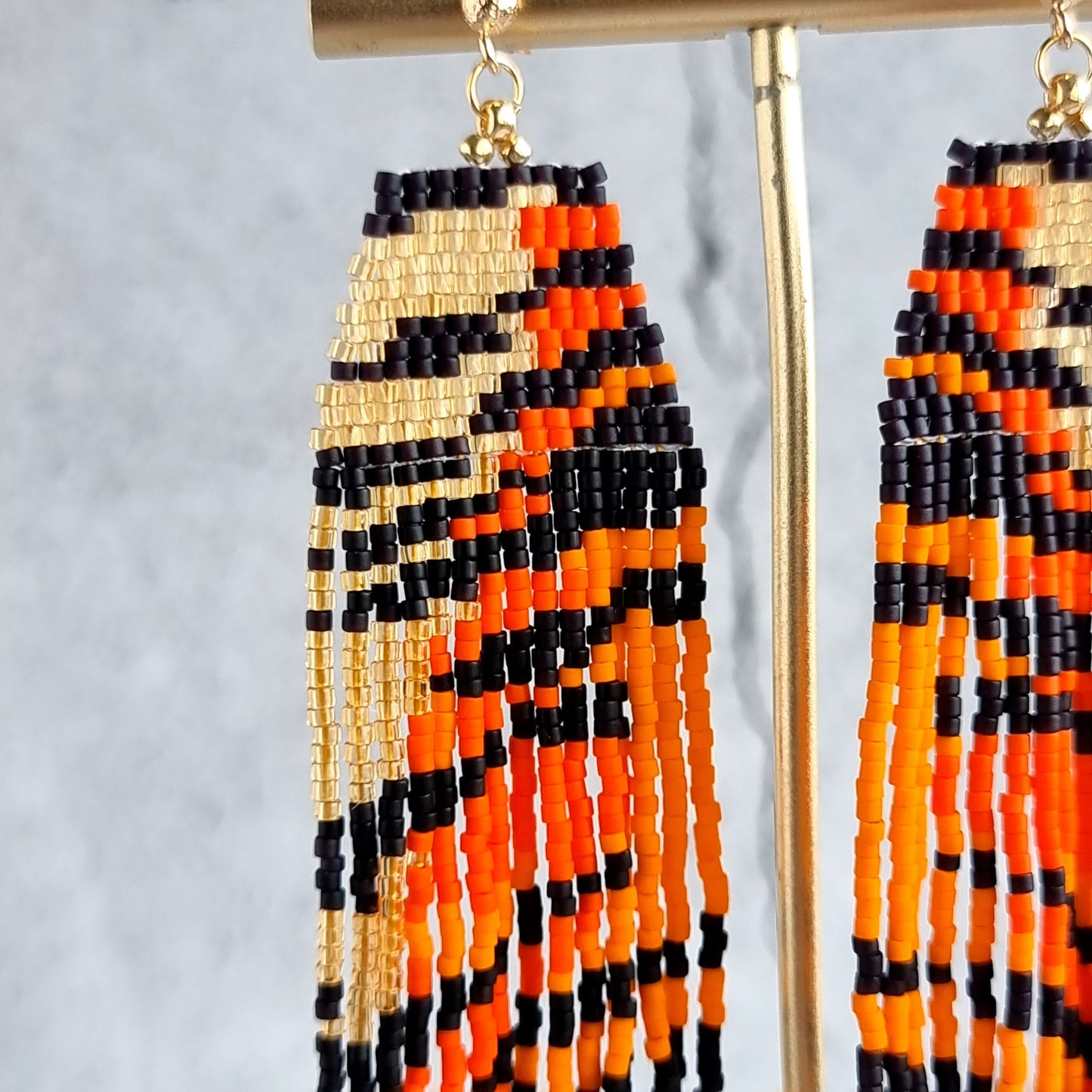 Tiger Skin Pattern- Shoulder Grazer- Fringe Earrings
