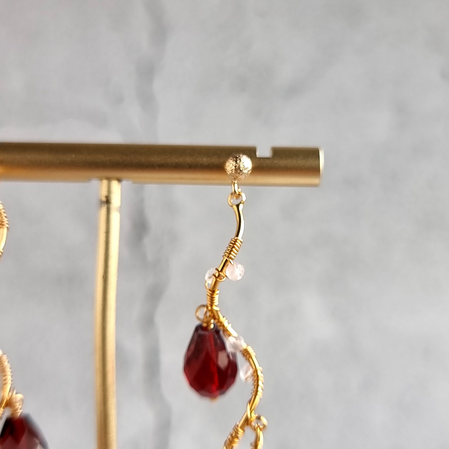 Vine Gemstone Earrings - Red Hydro Quartz with Rose Quartz