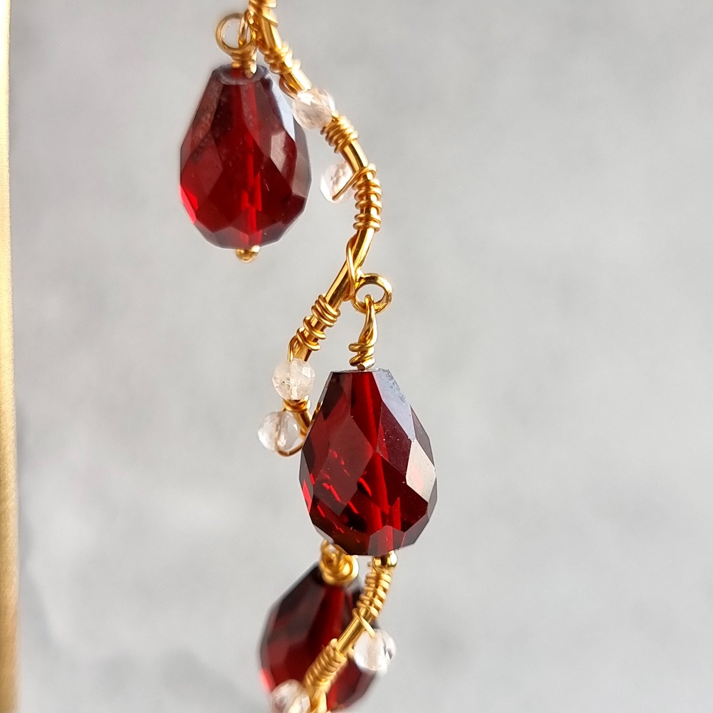 Vine Gemstone Earrings - Red Hydro Quartz with Rose Quartz