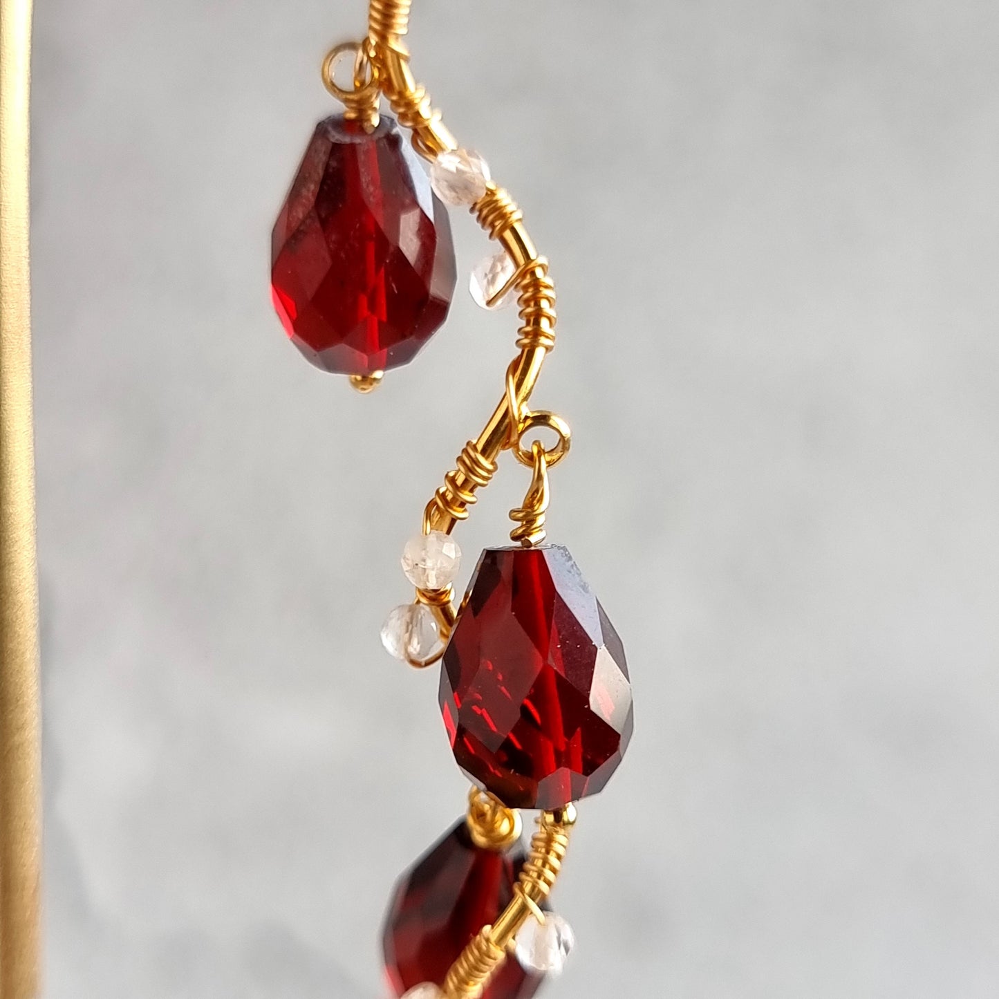 Vine Gemstone Earrings - Red Hydro Quartz with Rose Quartz