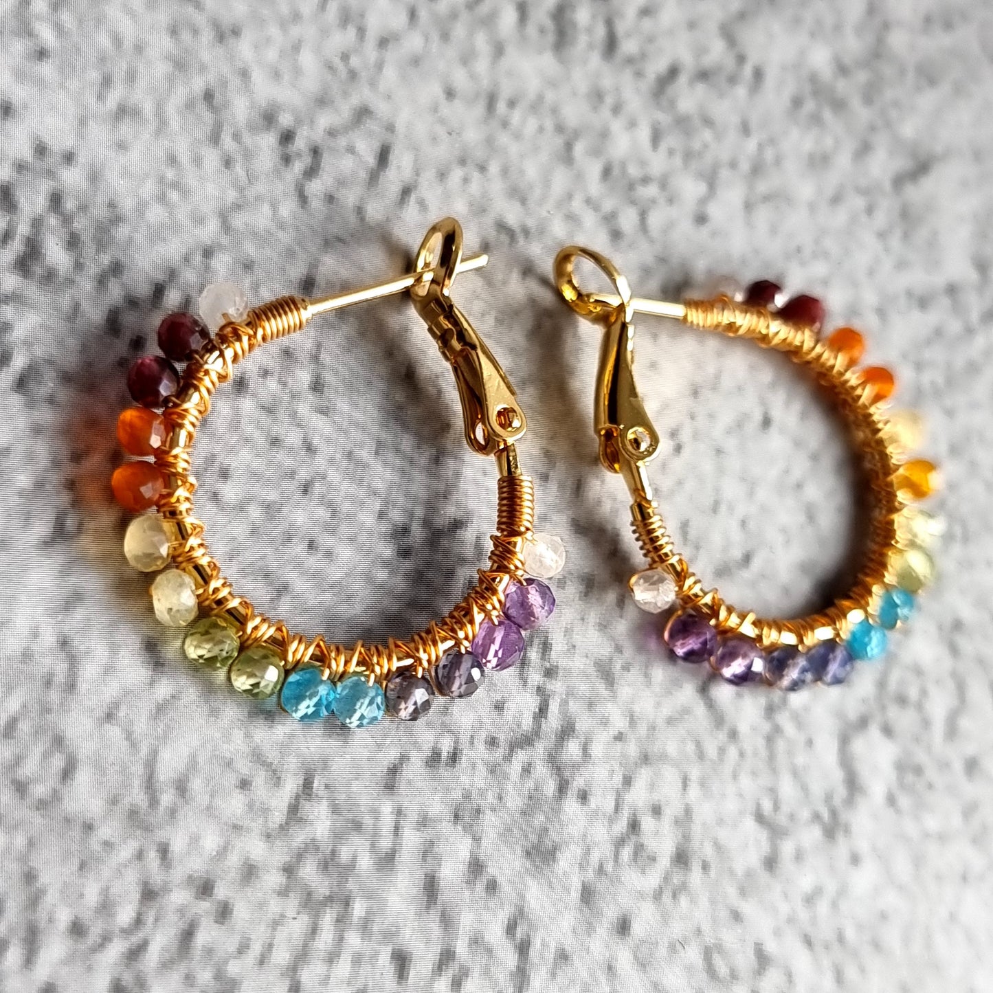Small Hoop Rainbow Gemstone Earrings - 18 mm