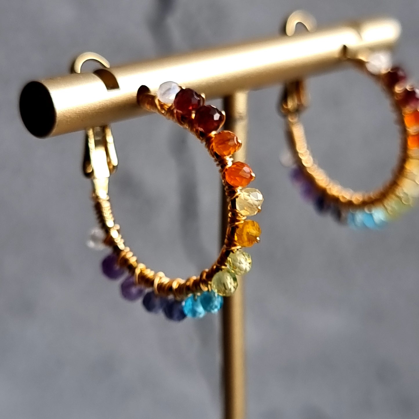 Small Hoop Rainbow Gemstone Earrings - 18 mm
