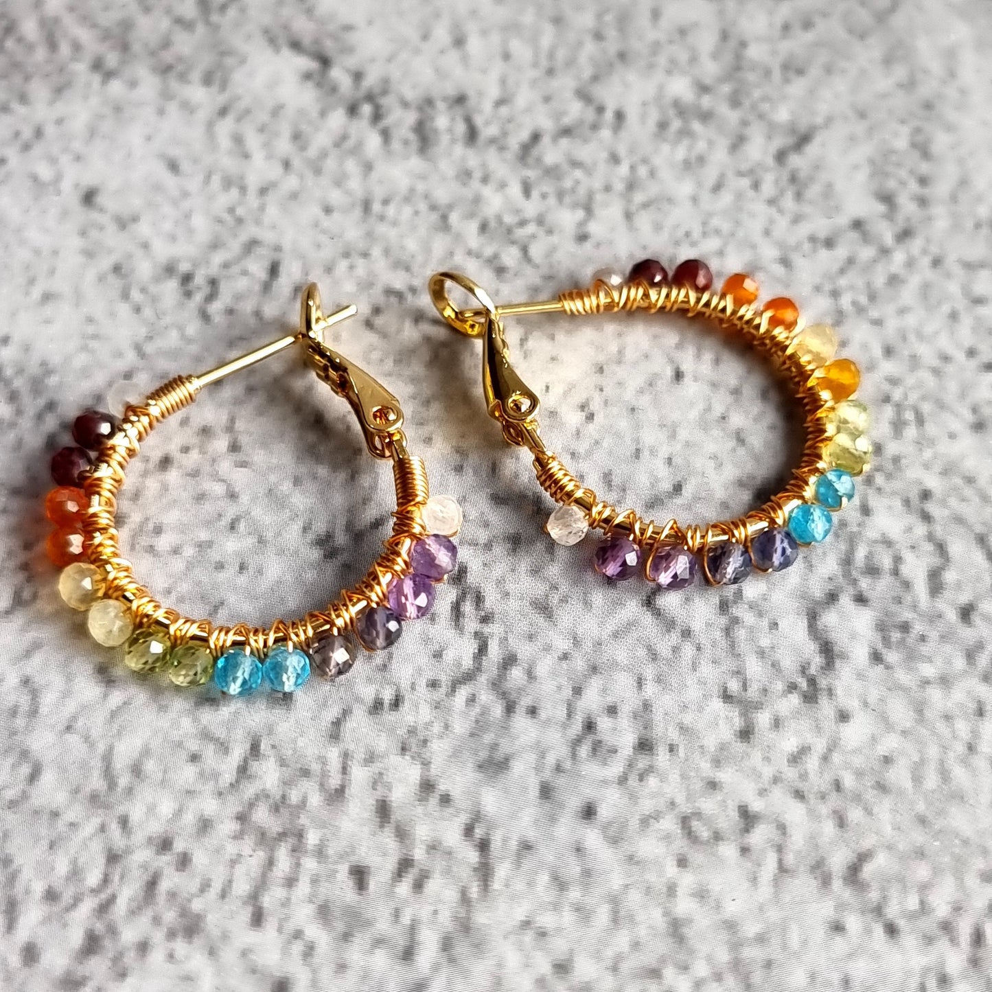 Small Hoop Rainbow Gemstone Earrings - 18 mm