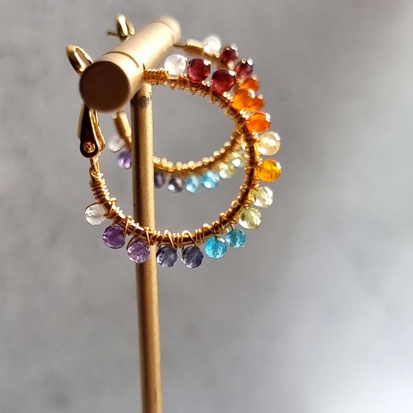 Small Hoop Rainbow Gemstone Earrings - 18 mm