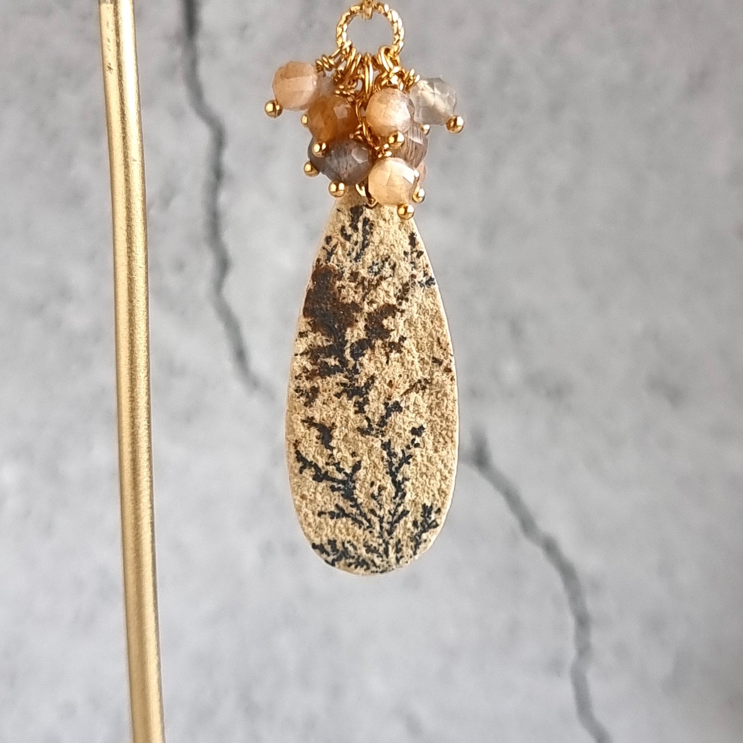 Psilomelane with multi moonstone cluster Gemstone Earrings