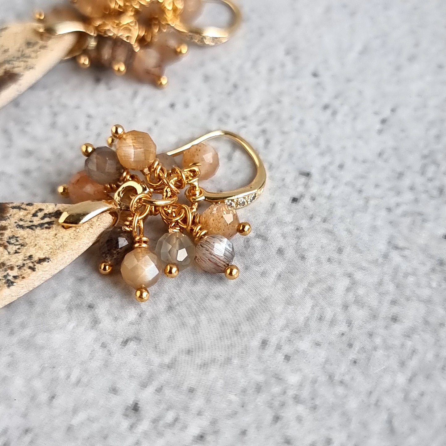 Psilomelane with multi moonstone cluster Gemstone Earrings