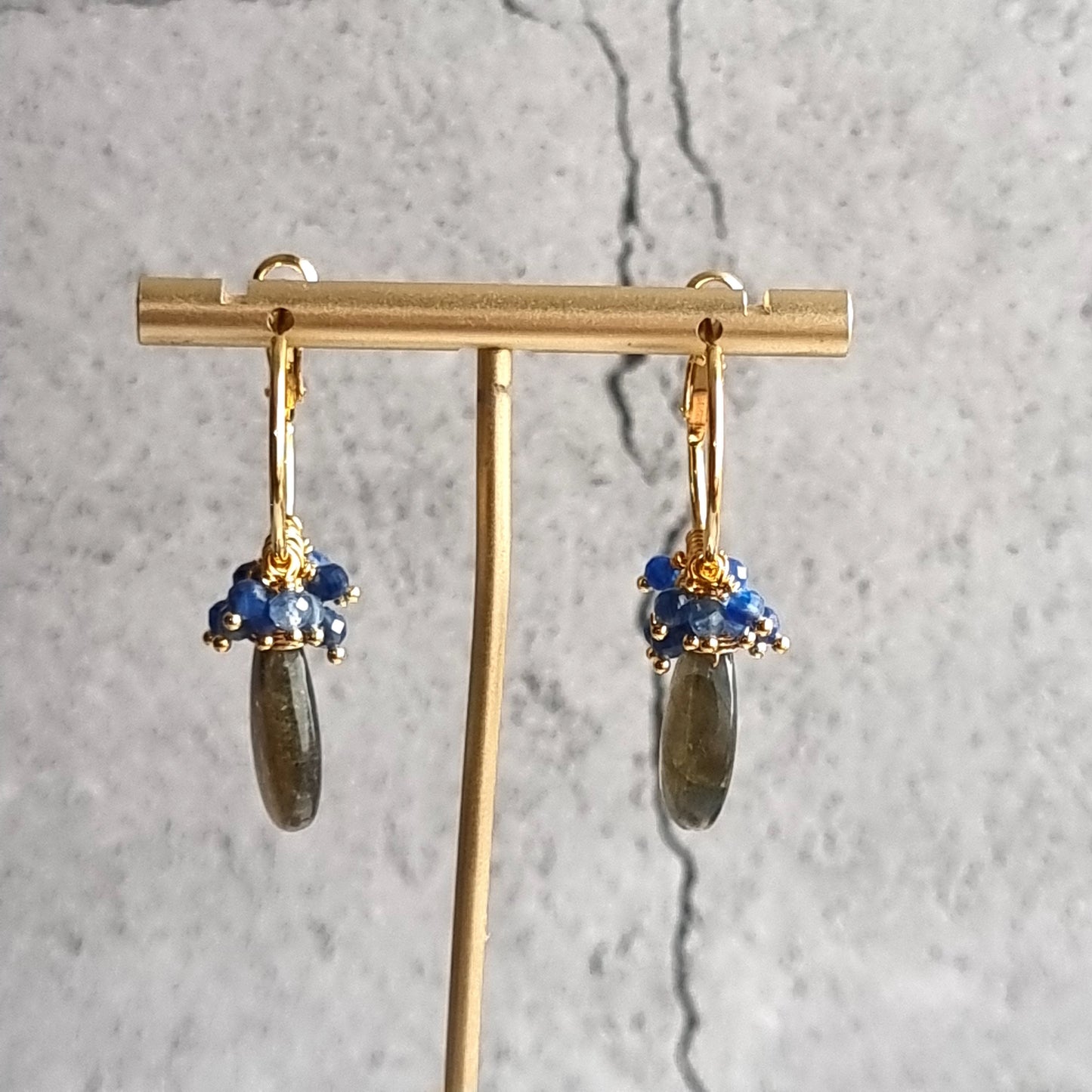 Labradorite with cluster of Kyanite Small Hoop Gemstone Earrings