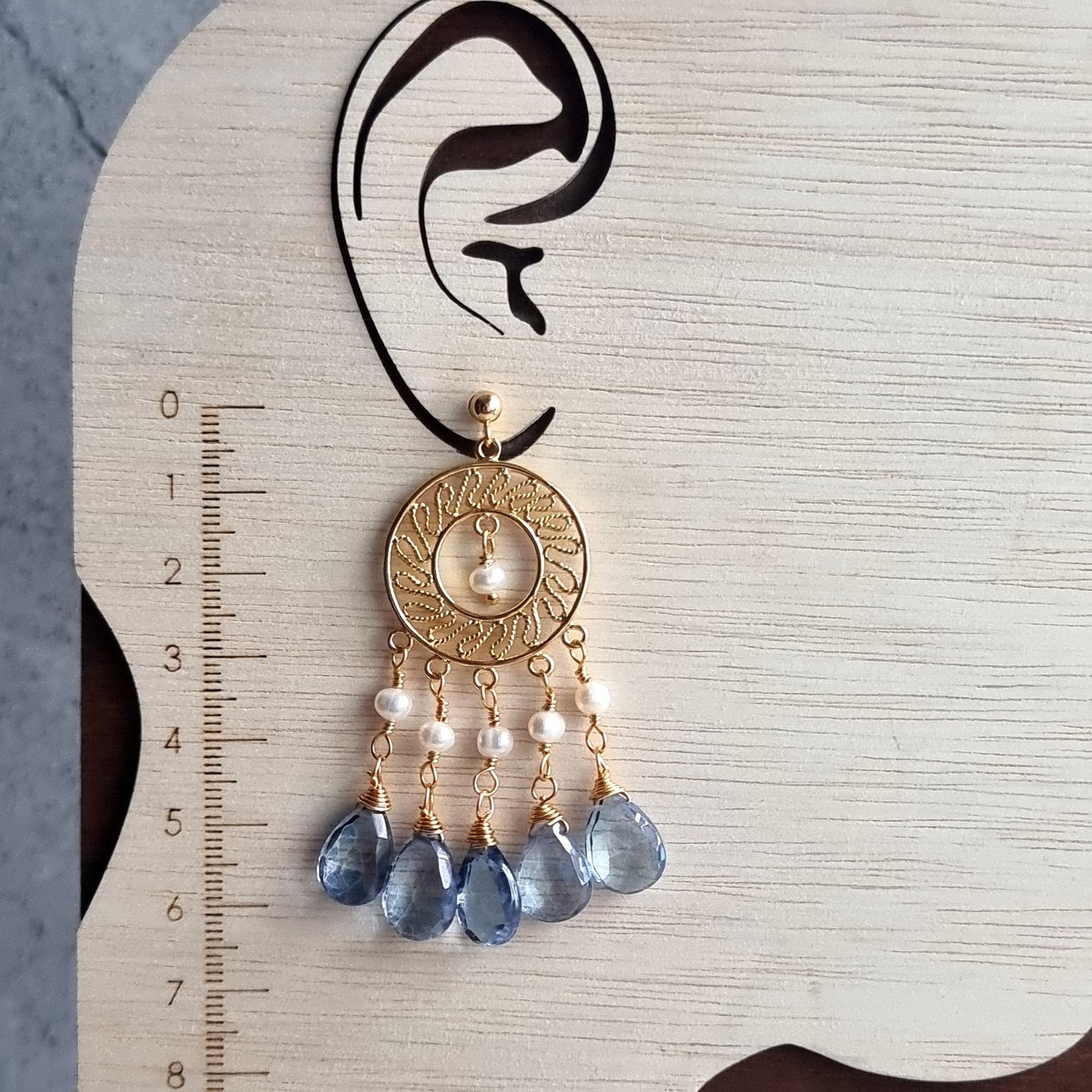 Blue Quartz with Fresh Water Pearl Chandellier Gemstone Earrings