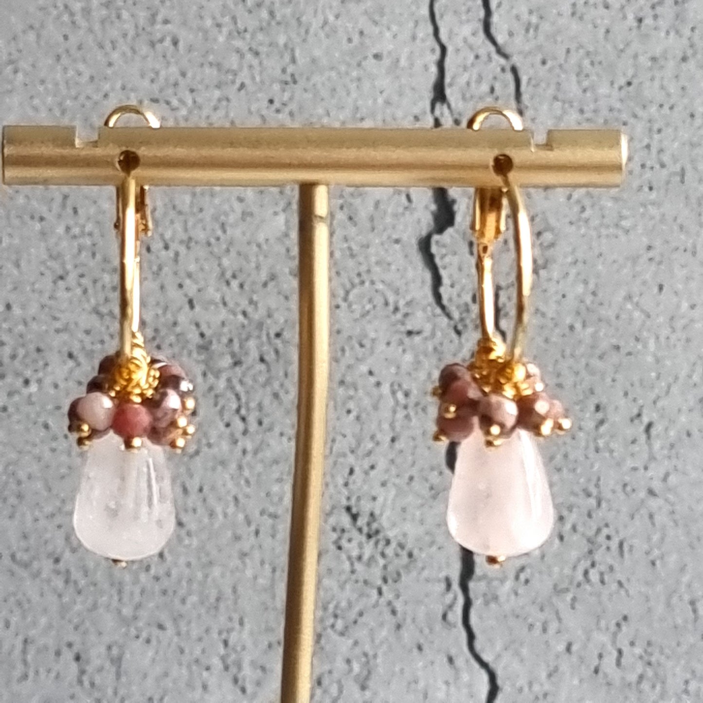 Rose Quartz with cluster of Rhodochrosite Small Hoop Gemstone Earrings