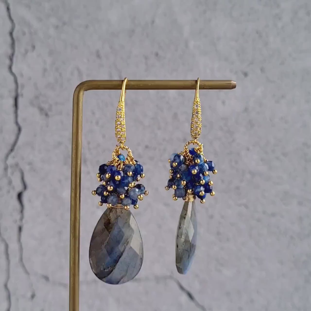 Labradorite with Kyanite Gemstone Cluster Earrings