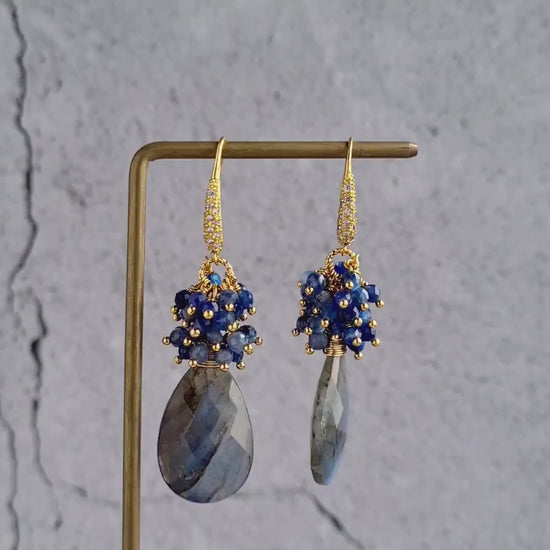 Labradorite with Kyanite Gemstone Cluster Earrings