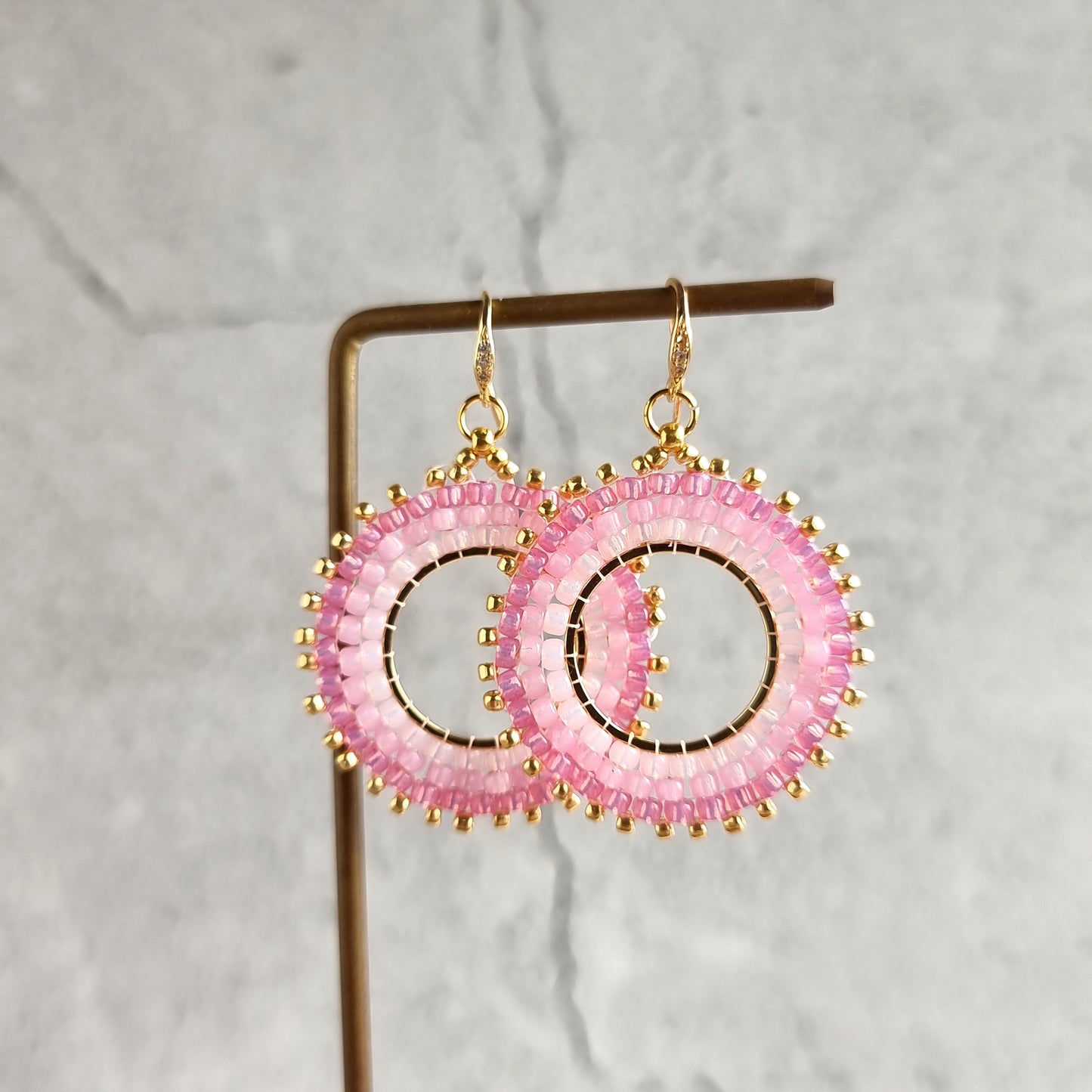 Circular Brick stitch Ombre - Hoop Earrings (Seed Bead) - Pink