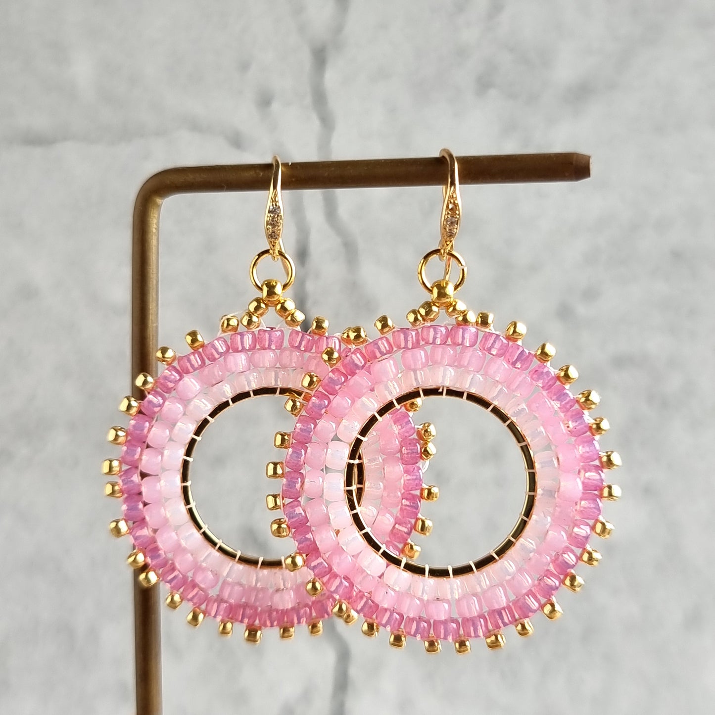Circular Brick stitch Ombre - Hoop Earrings (Seed Bead) - Pink