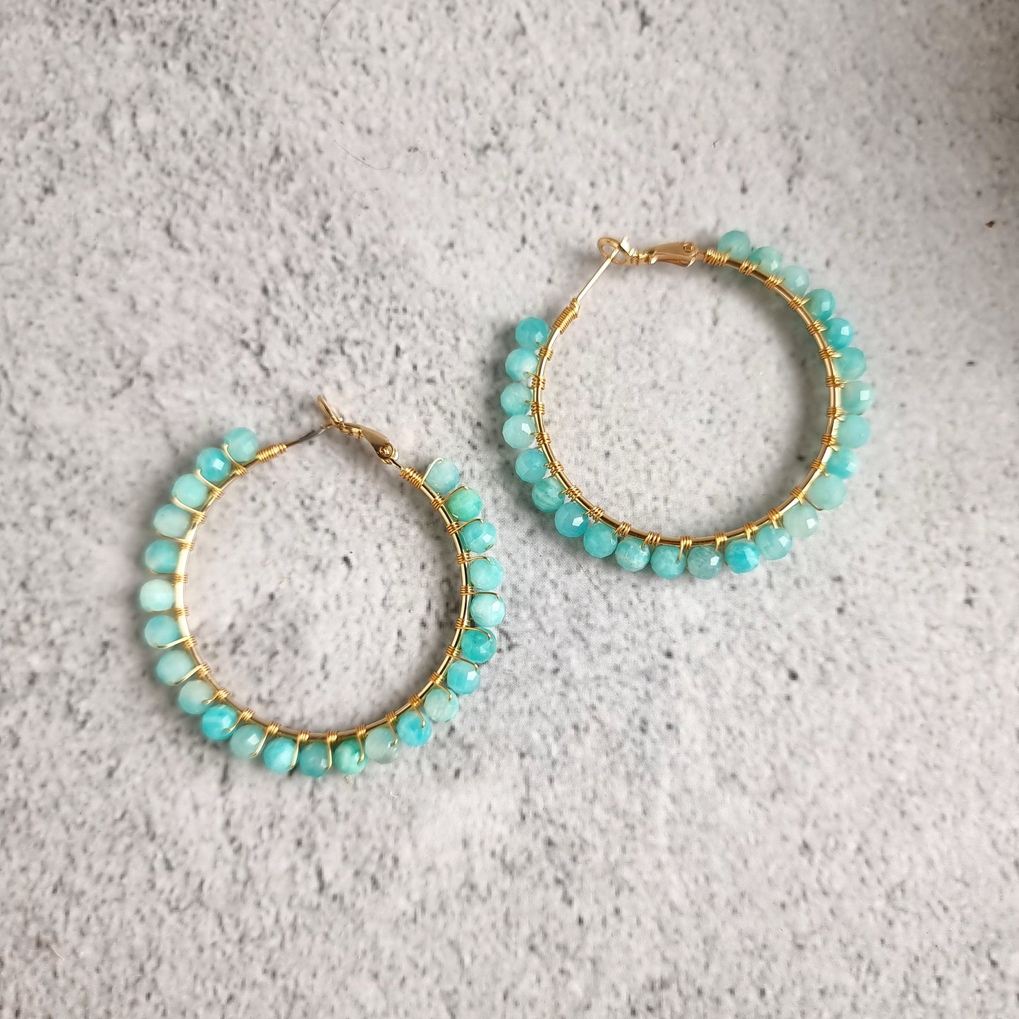 Big Hoop Gemstone Earrings - Amazonite
