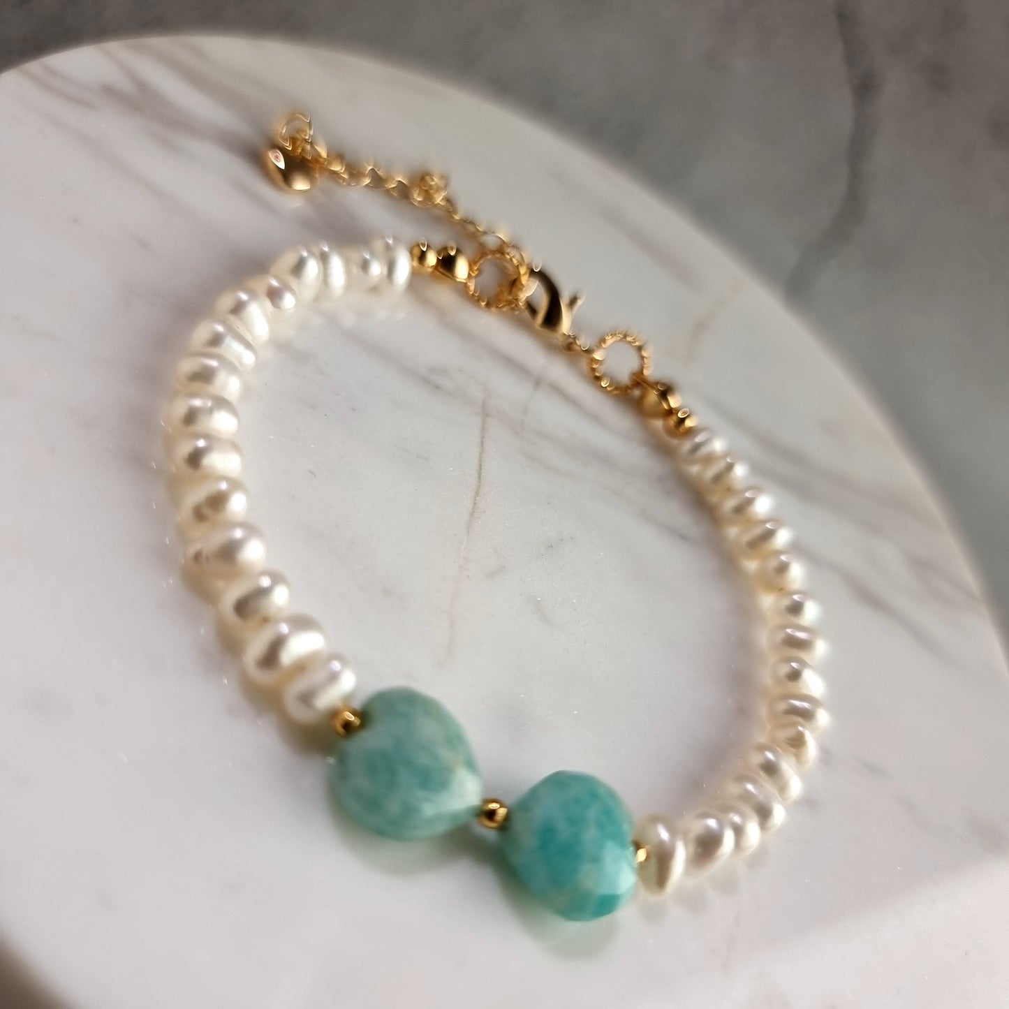 Amazonite Gemstone with Fresh Water Pearl Bracelet