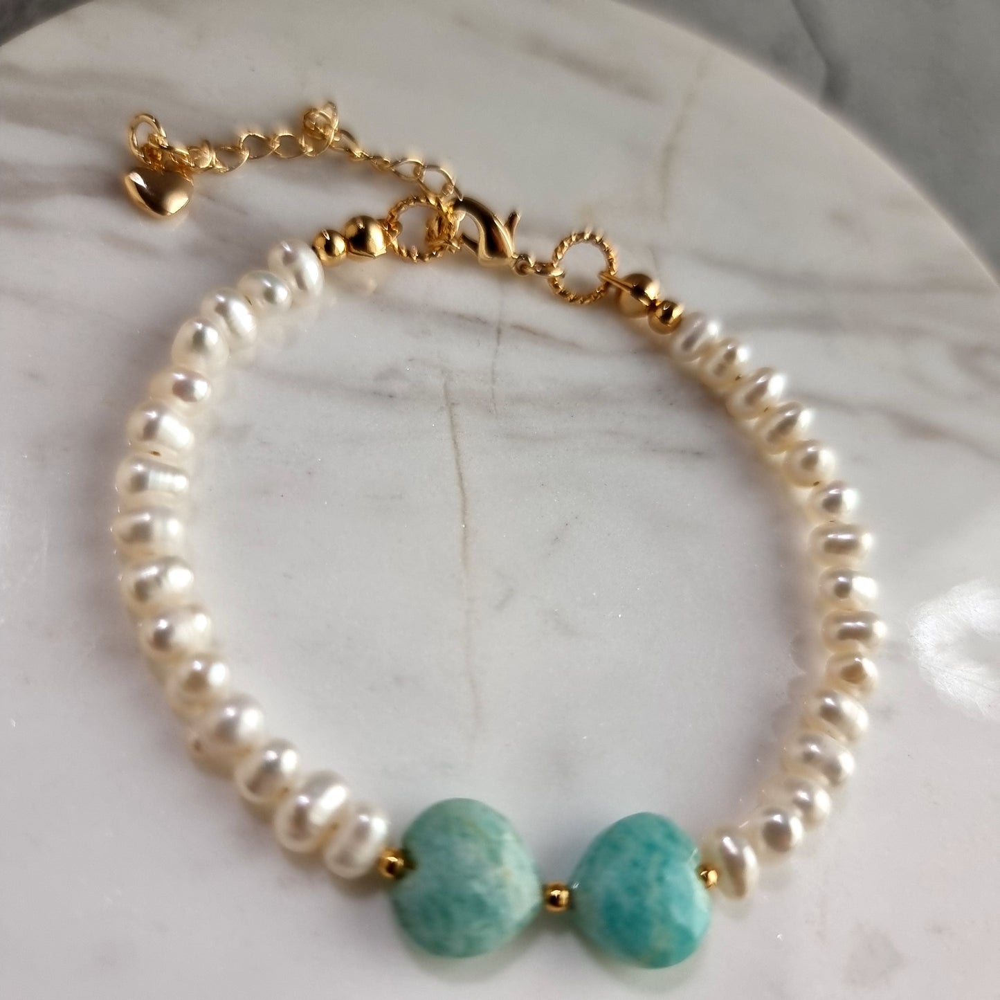 Amazonite Gemstone with Fresh Water Pearl Bracelet
