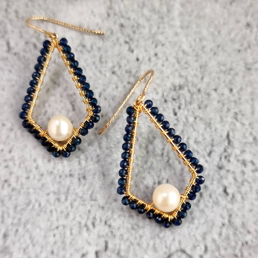 Kite Shape Blue Spinel Gemstone with Fresh Water Pearl