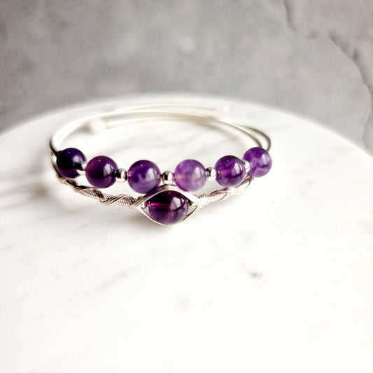 Double Wire Wrap Gemstone Bracelet - Amethyst