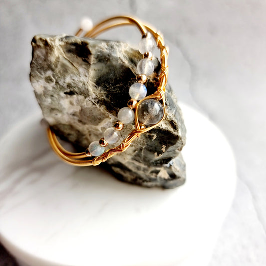 Double Wire Wrap Gemstone Bracelet - Labradorite