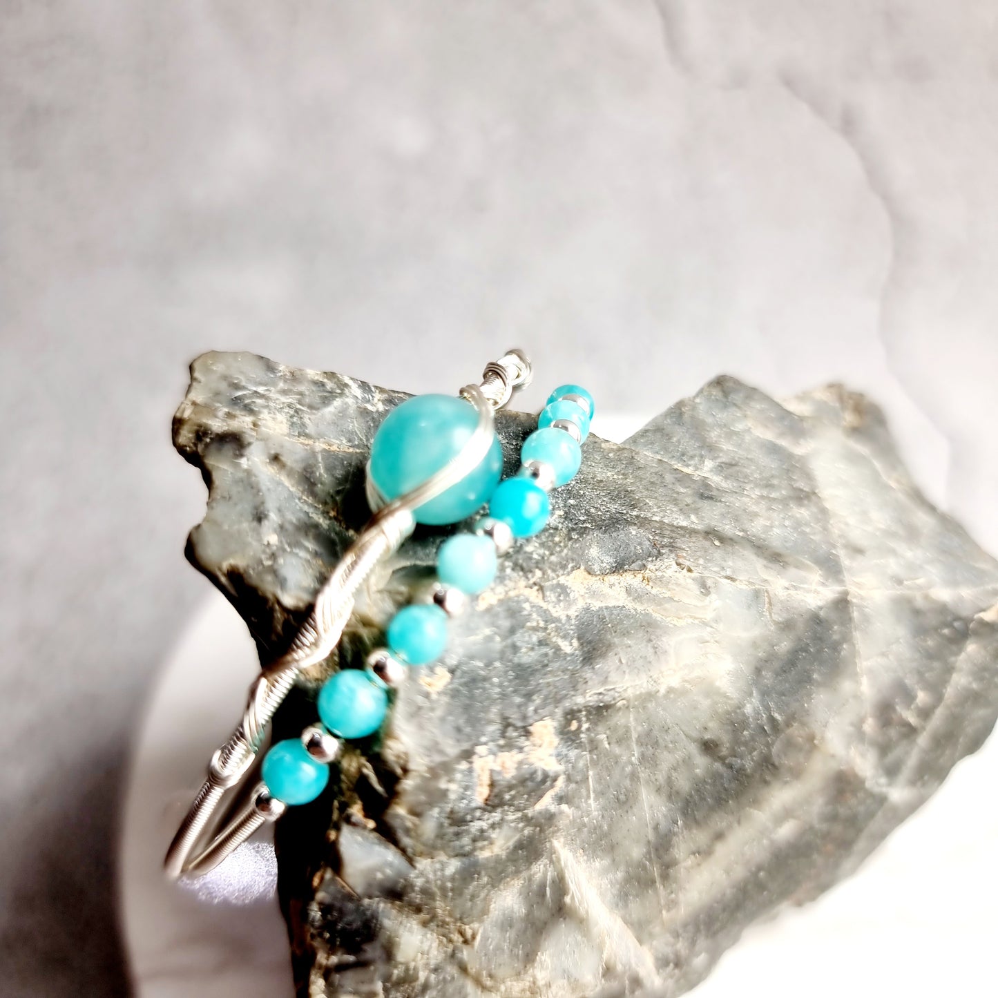 Double Wire Wrap Gemstone Bracelet - Amazonite