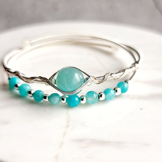 Double Wire Wrap Gemstone Bracelet - Amazonite