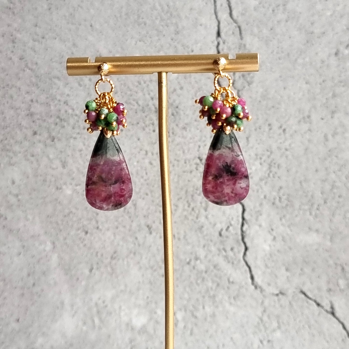 Ruby Zoisite with clusters of Ruby & Ruby Zoisite Gemstone Earrings