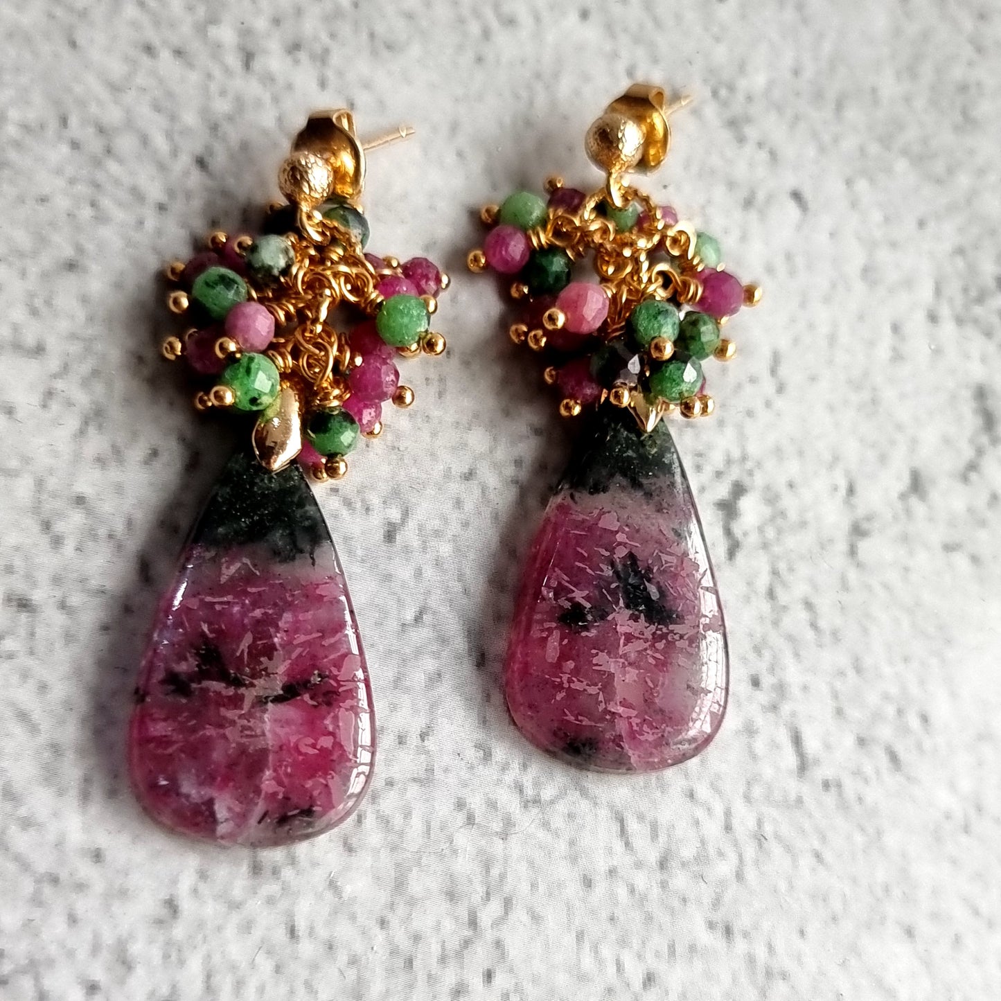 Ruby Zoisite with clusters of Ruby & Ruby Zoisite Gemstone Earrings