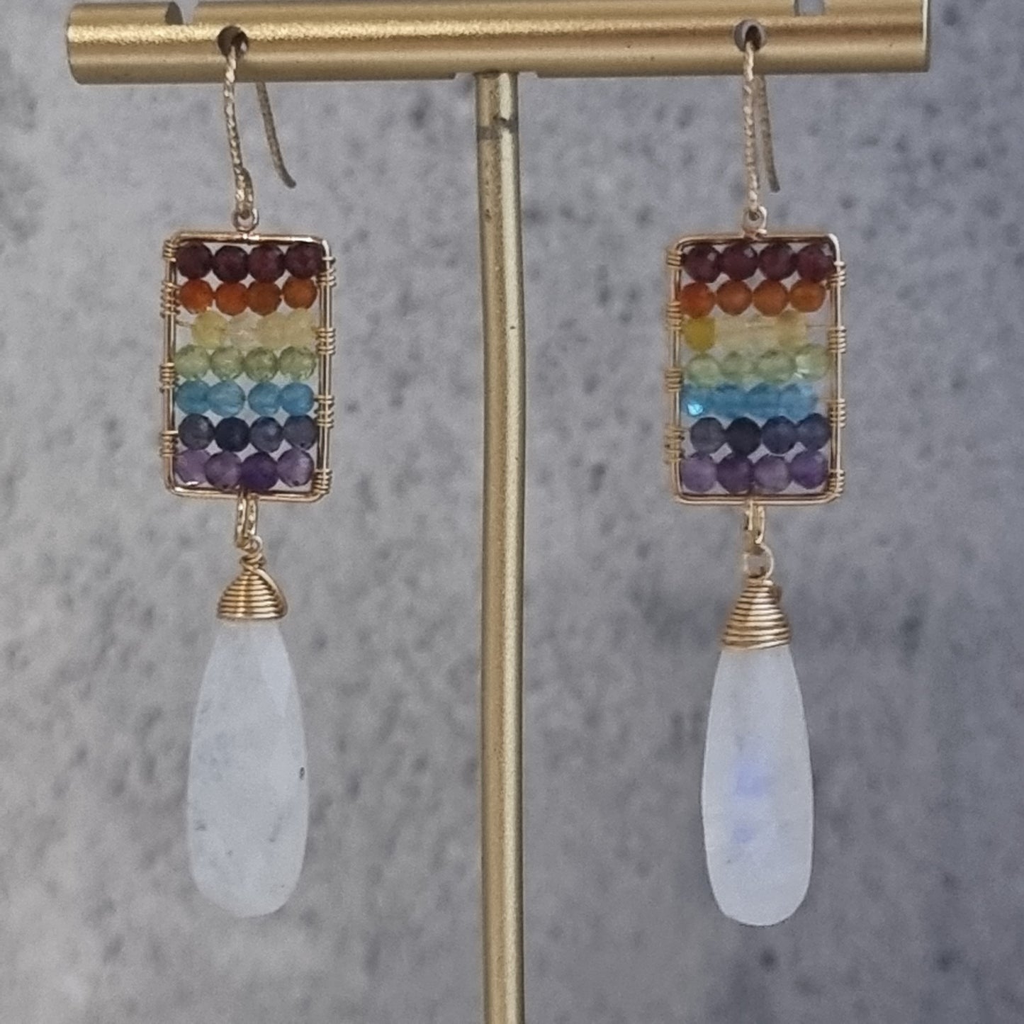 Abacus Rainbow with Rainbow Moonstone Gemstone Earrings