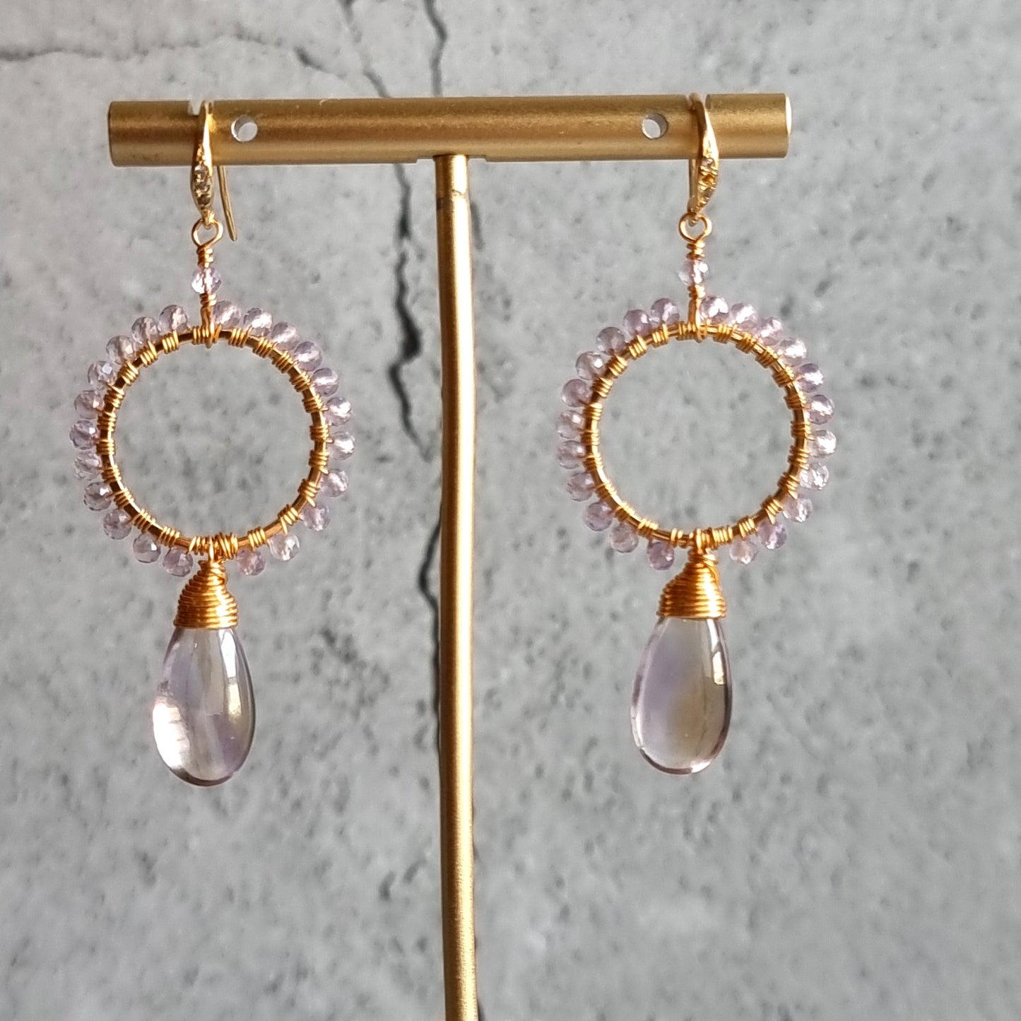 Bi Lemon Quartz drop with Pink Amethyst Gemstone Earrings