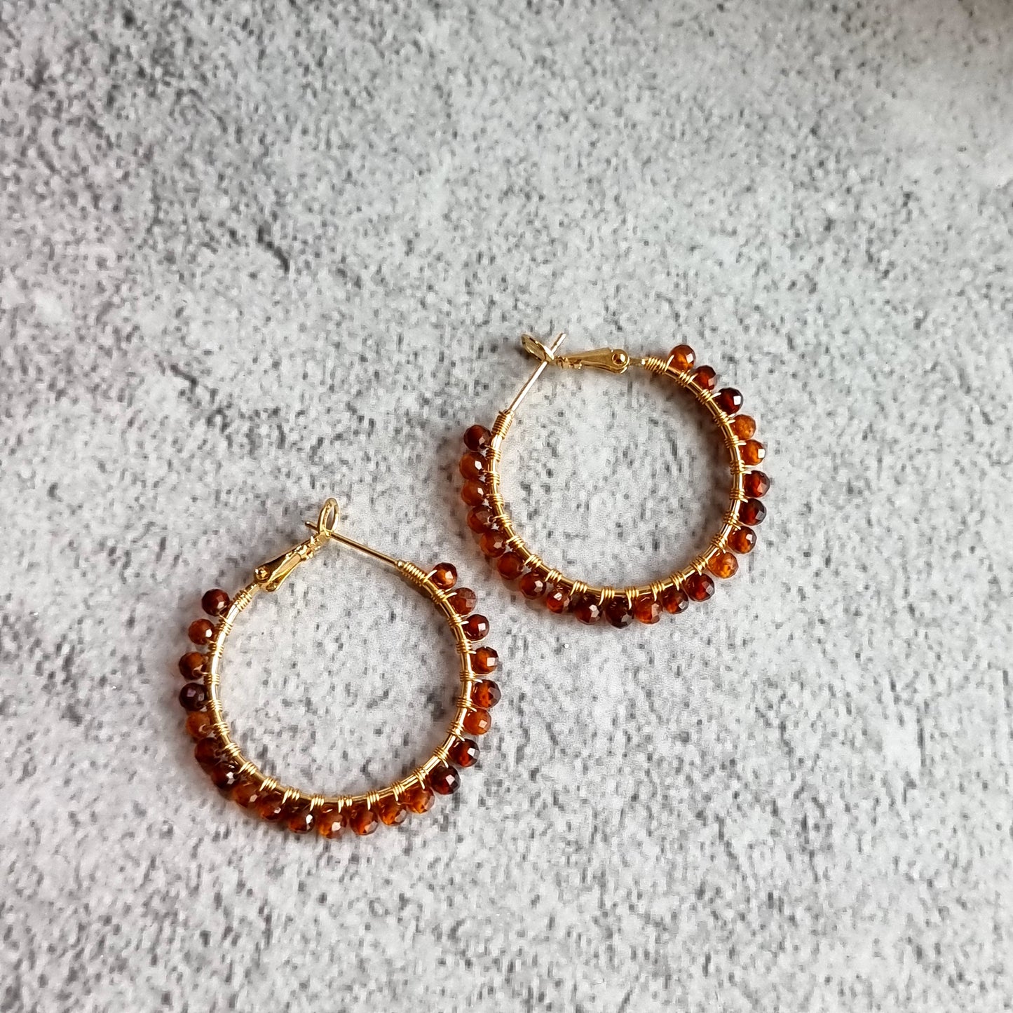 Medium Hoop - Orange Garnet Gemstone Earrings