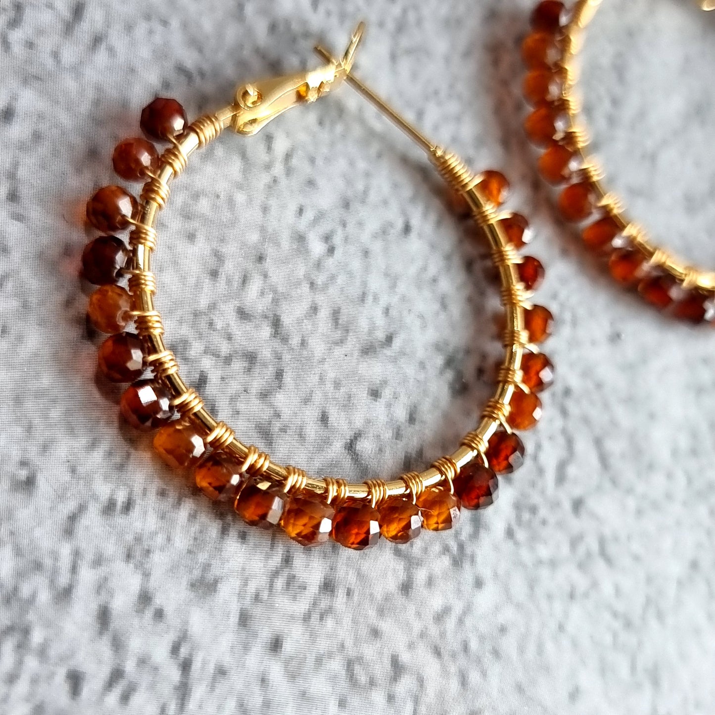 Medium Hoop - Orange Garnet Gemstone Earrings