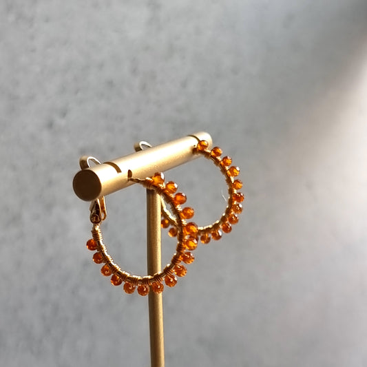 Small Hoop - Orange Garnet Gemstone Earrings