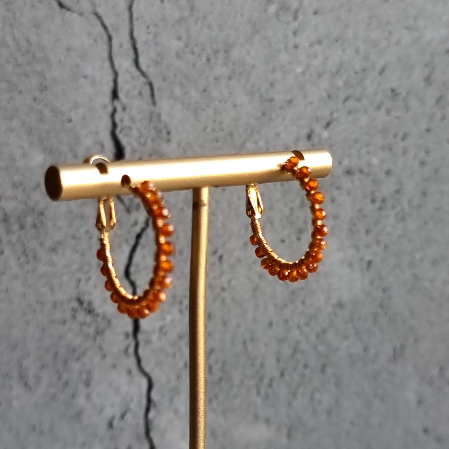 Small Hoop - Orange Garnet Gemstone Earrings