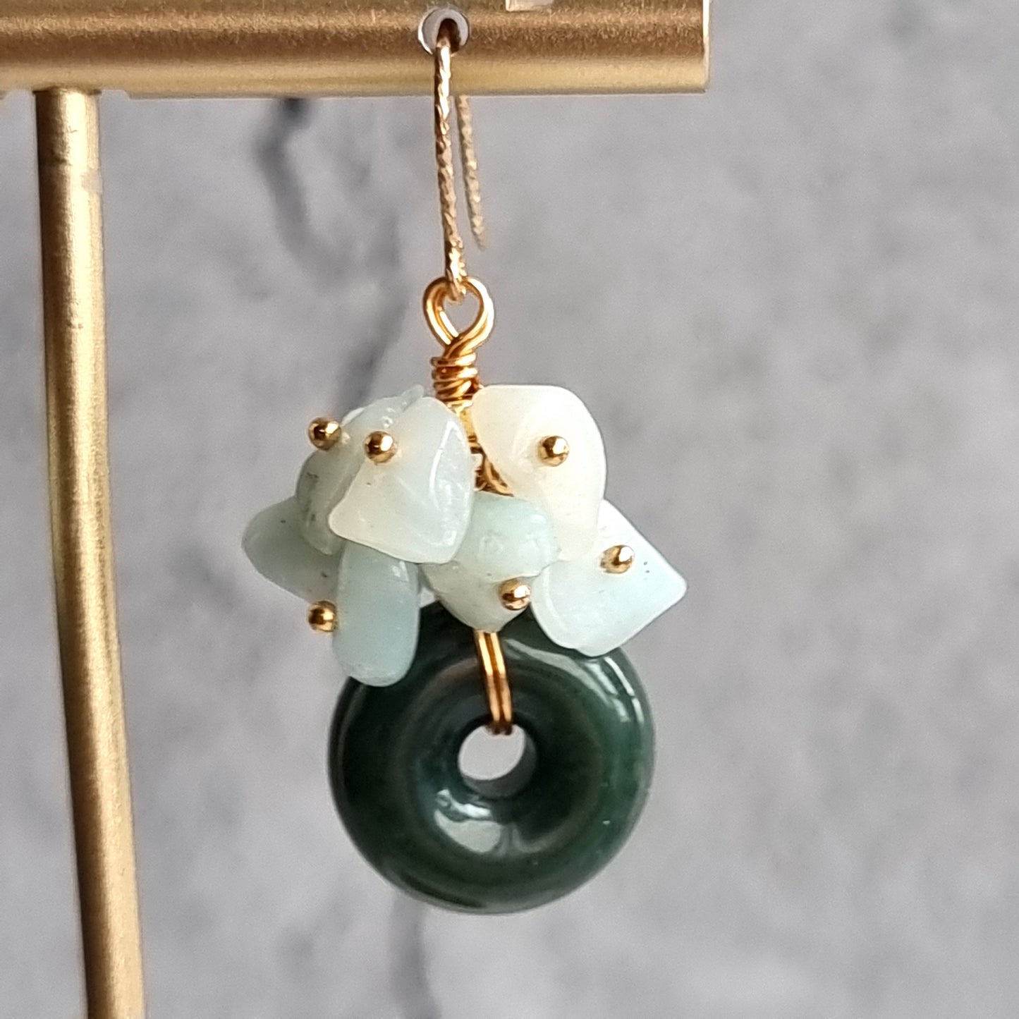 Donut Jade with cluster of Green Opal Gemstone Earrings