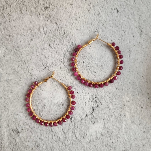 Big Hoop - Sri Lankan Ruby Gemstone Earrings (40mm)